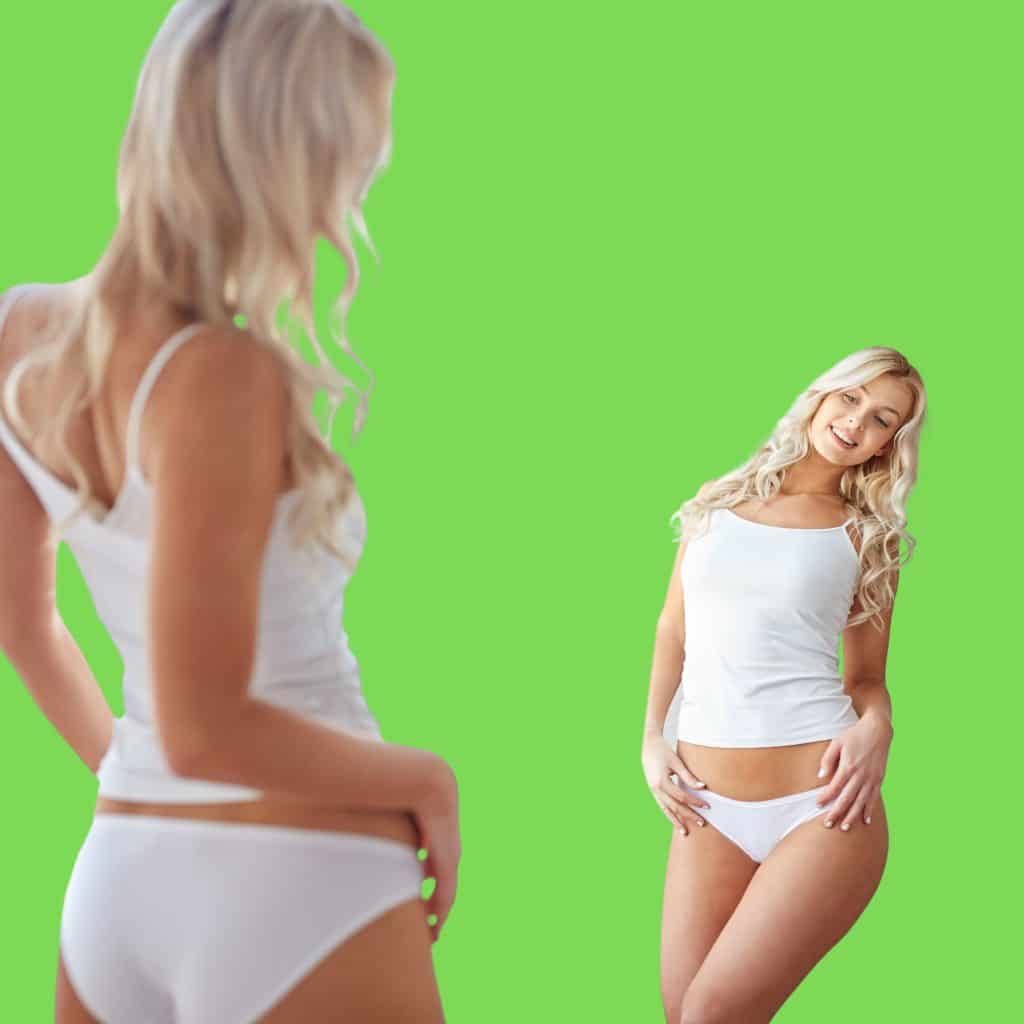 A photo of a woman with lovely hips shows the benefits of using the hips enlargement cream