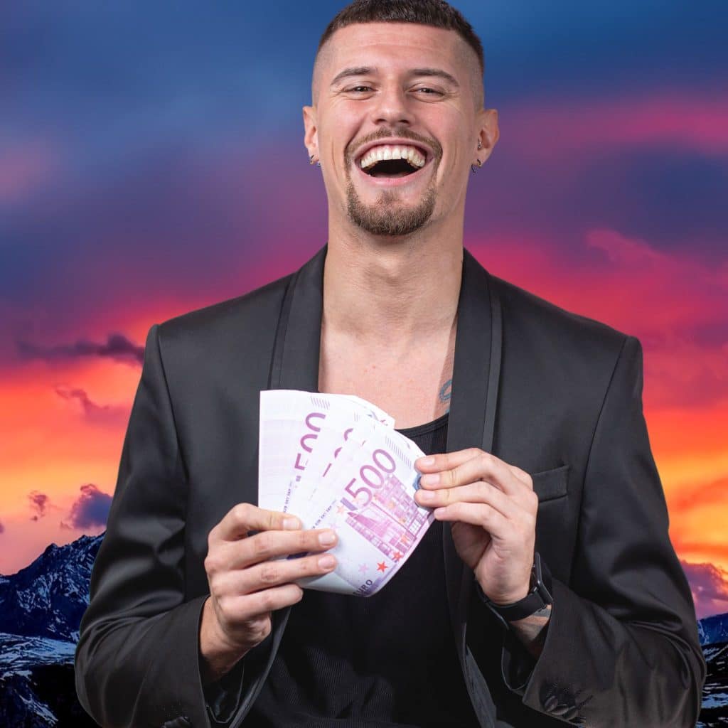 A picture of a joyful man after winning with megabucks numbers