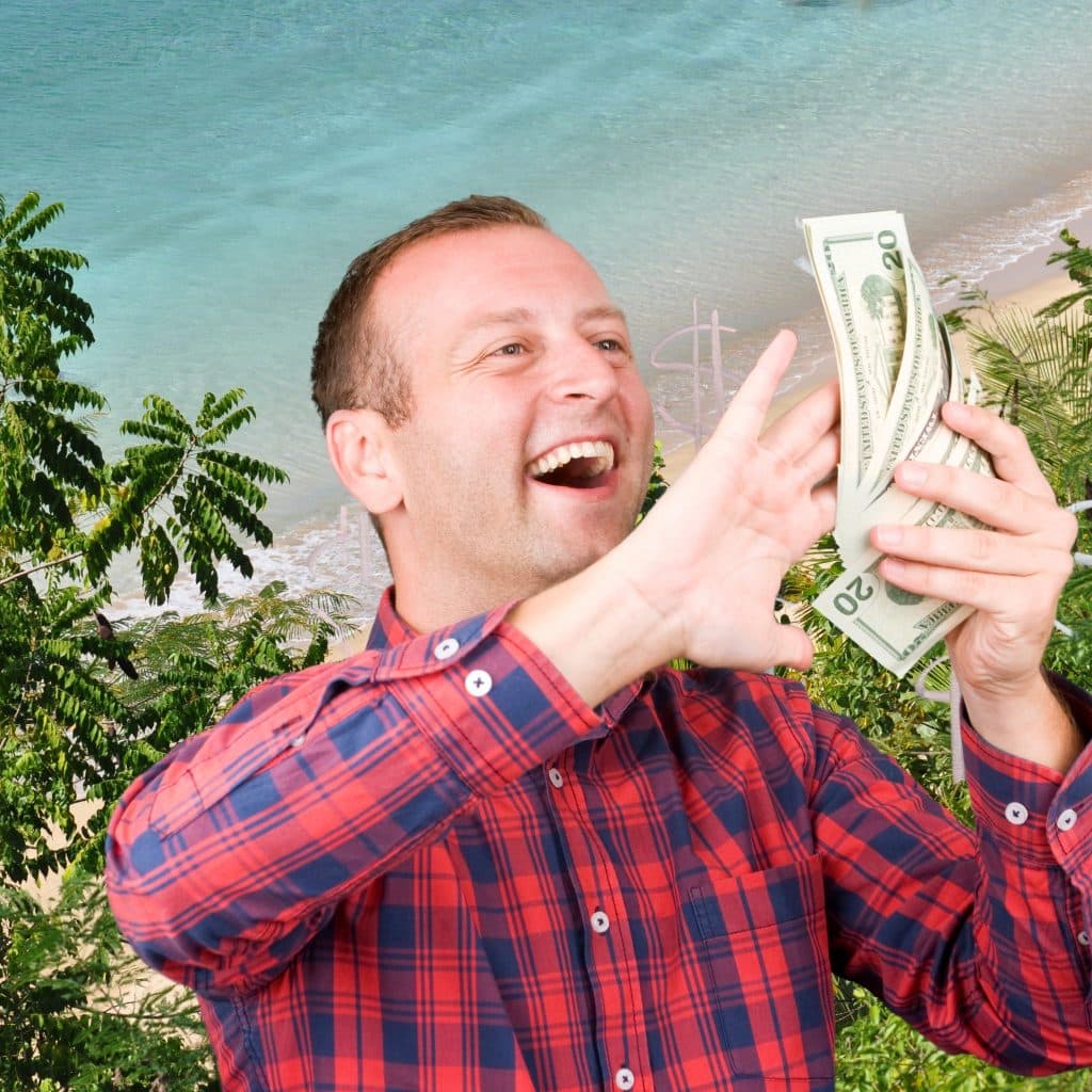 An image of a happy man that has just won big with megabucks numbers