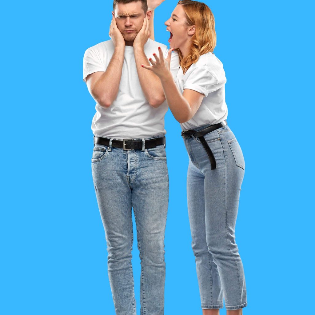 An image of a woman shouting at her husband, the spells to stop a divorce can help you avoid such problems in your relationship.